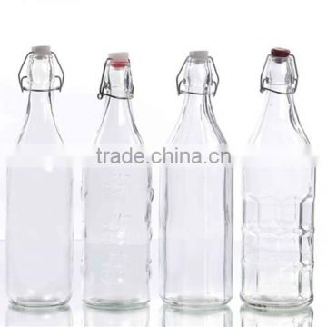1 L Transparent Classic Clip Glass Water Bottle