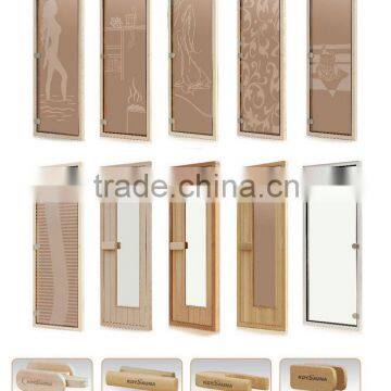 fasion design Wooden sauna door with brown color glass Kd-7065