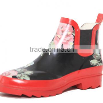 Safty rubber rose pattern rain boots for women