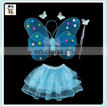 Blue Kids Girl Princess Fairy Butterfly Wings with Wand Headband Skirt HPC-1751