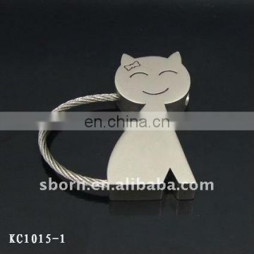 cat shaped metal steel wire rope keychain