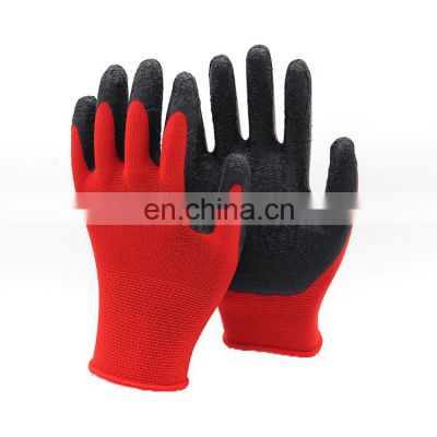 High Quality Protective 13G Polyester Black Safety Latex Crinkle Palm Coating Working Glove