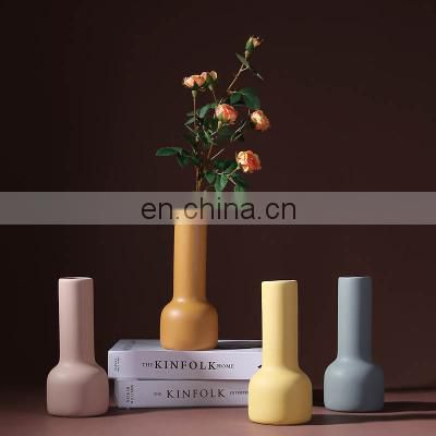 Morandi Matt Color Nordic INS Style Figurines Frosted Design Model Tabletop Home Room Flowers Decorative Ornament Ceramic Vase