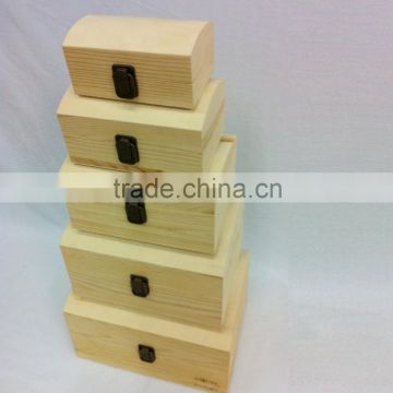 set of 5 unfinished small wooden box with arched lid wholesale pine