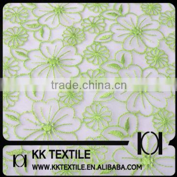 Green Embroidery Lace Polyester Organza Material Lace Farbic