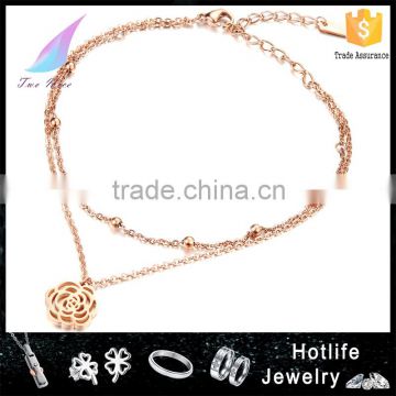 fashion jewelry adjustable 316L stainless steel rose gold flower anklets for women,rose anklet