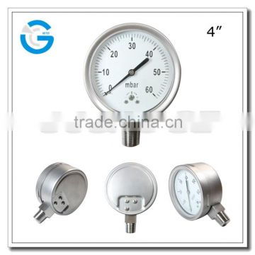 High quality all stainless steel industrial low air pressure gauge