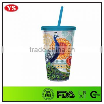 450 ml Customized plastic bpa free insulated cup with straw