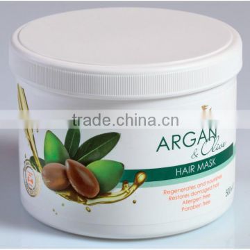 Hair Mask Argan and Olive Regenerates and Nourishes - 500ml. Paraben Free. Made in EU. Private Label