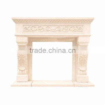 Natural stone lower beige marble fireplace surround