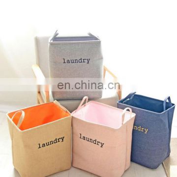 jute fabric household double laundry basket foldable rectangular storage baskets tall basket bin with handles