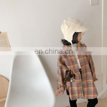 2020 autumn new children's Korean version loose lapel shirt woolen plaid long-sleeved casual shirt