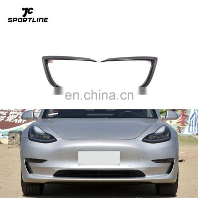 Electric Car Dry Carbon Car Bumper Vents Front Canards for Tesla Model 3 Sedan 2017- 2021
