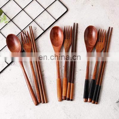 Organic Wooden Cutlery Set Travel Bamboo Wooden Cutlery Set with Carry Bag