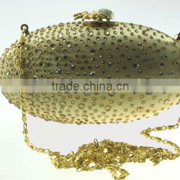satin clutch bags with spider clasp,oval shap,hotfix crystal one side