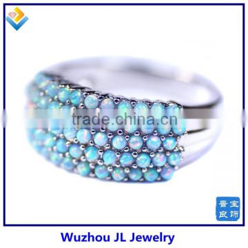 Fashion Design 1.5mm Dream Blue Opal Beads Pave Inlay Silver Ring