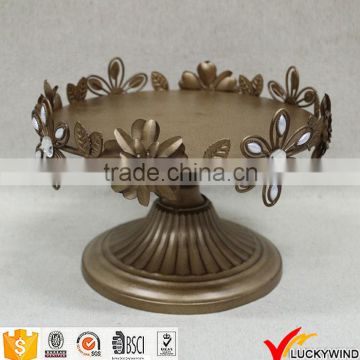 Flower Leaf Decor Gold Painted Cake Stand Antique Metal Plate