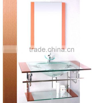 High Quality Tempered Wall Hung Glass Washbasin, Clear Color Glass with Stainless Steel Holder