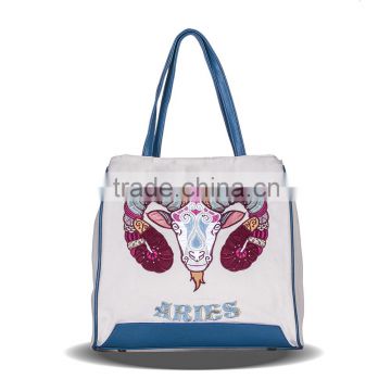 Constellation Series Embroidery And Printed Cotton Girl's Aries Single Shoulder Bag
