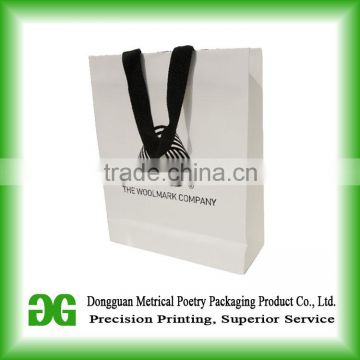 printed flat bottom paper bag with flat handle for shopping