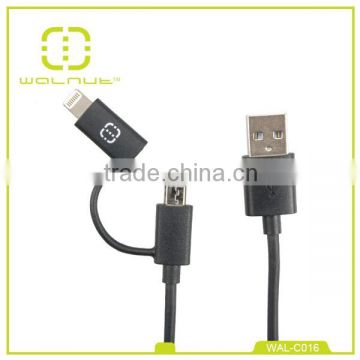 Hotseller Walnut micro usb to 8pin two in one cables MFI certified cable for iPhone6