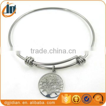 wholesale stainless steel expandable wire bangle with charm