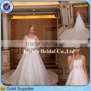 Romantic ! Real Sample New Arriving Short Sleeve Appliqued Crystal Beaded Elegant Ivory Wedding Dress