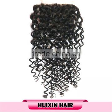 100% Natural color brazilian virgin hair deep curly hair lace closure