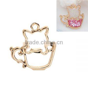 Zinc Based Alloy Open Back Bezel Pendants For Resin Cat Animal Gold Plated