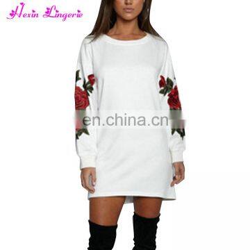 Oem Embroidered Splicing Color Full Sleeve Loose White Casual Flower Girl Dress