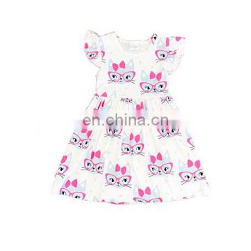 YIFAN lovely flutter sleeve cat print toddler kids cotton dress