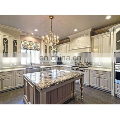 American white style antique solid wood l shaped design  aluminum profile for kitchen cabinet