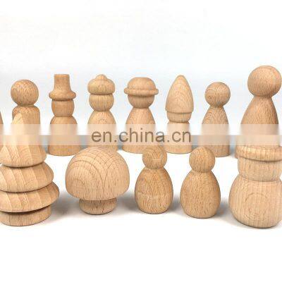 Custom DIY Wood Crafts Peg Dolls Ins Cone Building Block Beech Wood Ornaments Wooden Dolls