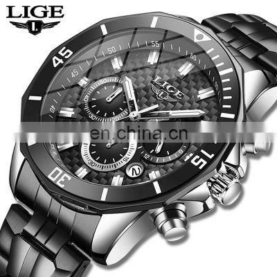 Lige 10038 Modern Mens Quartz Watches Luminous Stainless steel Chrono Relojes Watch Men Luxury