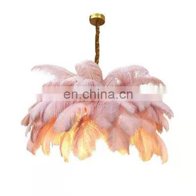 Home Decoration Modern Nordic copper chandelier lighting living room lamp ostrich feather bedroom pendant lights