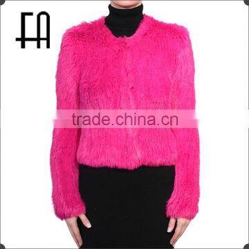 Factory direct wholesale price round neck rabbit knitted fur jacket
