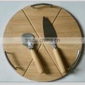 handy rubber round wood cutting board with hadle