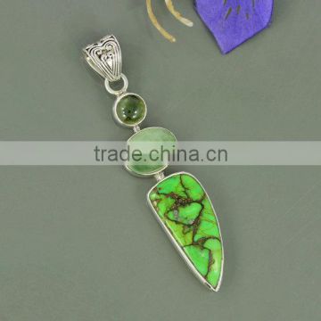 falak gems Green Turquoise, Prehnite & Idocrase Gemstone Bezel Set pendants