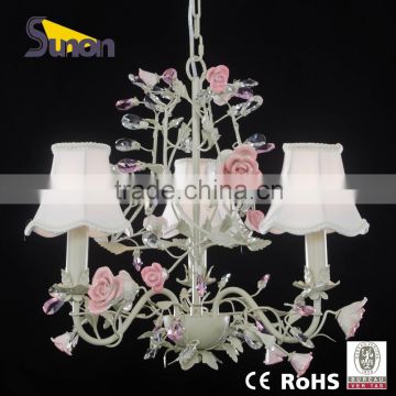 SD0730/3 european style milk white luxury living room wrought iron chandelier/hot sale hanging lighting with court shade