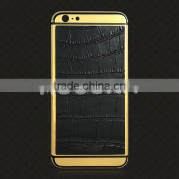 Luxury crocodile leather real 24k gold housing, gold plated housing for iPhone 6S 6Plus