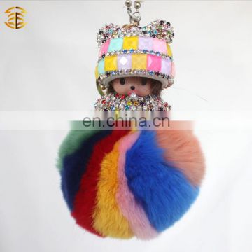 2017 Wholesale colorful girl sheep keychain fur pom pom