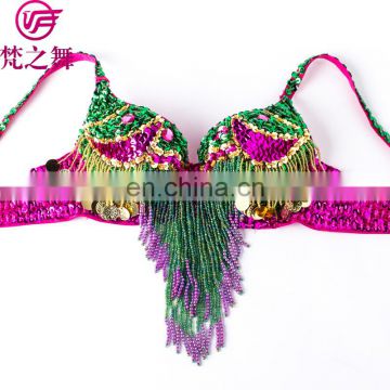 YD-068 Hot sexy long beaded tassel egypt belly dance bra