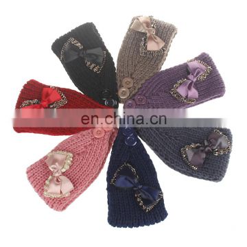 New design hotsale lady's knitted hairband bowknot decoration headwrap hair band