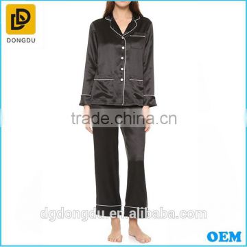 Wholesale 100% silk satin black nightwear suits design
