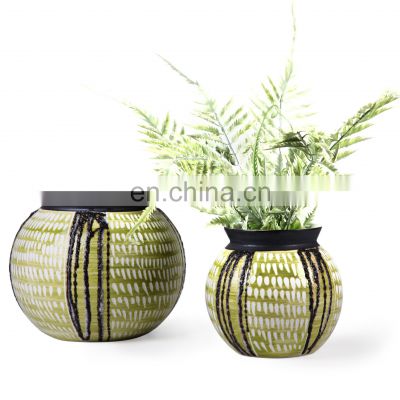 Hand Made Green Decorative Plant Flowerpot Ceramic Vase for Flower Arrangement Home Decoration
