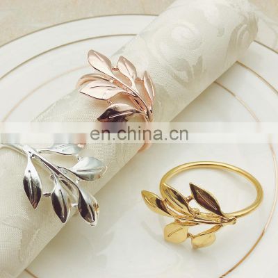 Cheap Rose Gold Leaf Napkin Rings Metal Maple Leaf Napkin Ring Holder Silver Wedding Napkin Ring Buckle For Table Decoration