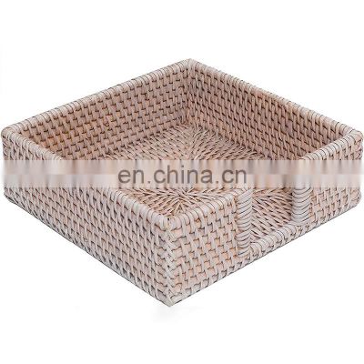 Hot Sale Rattan Napkin Tissue Holder Cheap Wholesale Square Wicker Tissue Paper Tray for Guest made in Vietnam