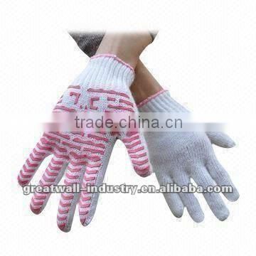 7 Gauge Knitting Seamless T/C Gloves, Bleached White, Latex-coated on Palm and Finger