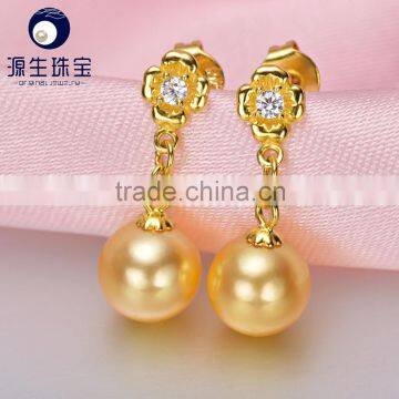 aaa quality 7--7.5mm golden japanese pearls akoya earrings for women