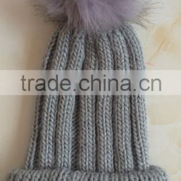 Pom pom custom long ordinary pure color warm knit cap